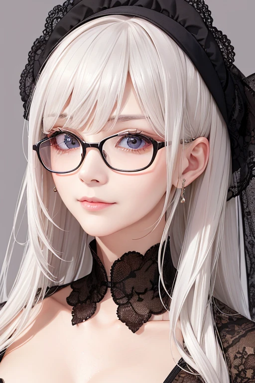 Highest quality、masterpiece、High sensitivity、High resolution、Detailed Description、５０Old woman、Slender women、Glasses、Nasolabial folds、Fine lines around the eyes、Lace skirt、