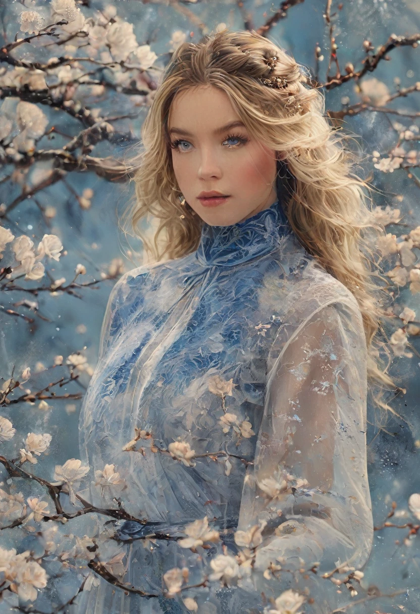 (Masterpiece, 8K, UHD, high resolution: 1.4), stunning portrait of Sydney Sweeney, (long, wavy blonde hair: 1.3), (captivating blue eyes: 1.2), (wearing an elegant and sophisticated dress: 1.3), (confident and graceful pose: 1.2), (delicate and sparkling jewelry: 1.1), (radiant and smooth skin: 1.2), (background with soft and elegant lighting: 1.1), (glamorous and refined atmosphere: 1.3), realistic and intricate details, (elements of fashion and beauty: 1.2), (captivating and attractive perspective: 1.3)