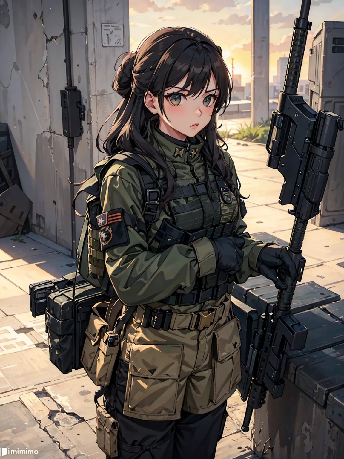 Tacticool, military girl, looking off into the sunset, full military girl -  SeaArt AI