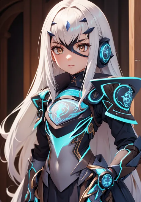 Melusina, Melusina, (Brown eyes:1.5), long hair, White hair, side locks, (small chest:1.2),
Armor BREAK, dress blindado, dress n...