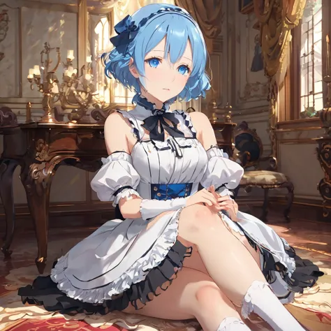 score_9, score_8_up, score_7_up, rem_\(re:zero\)
blue_eyes,hair_over_one_eye,short_hair,blue_hair,hair_ribbon,roswaal_mansion_ma...