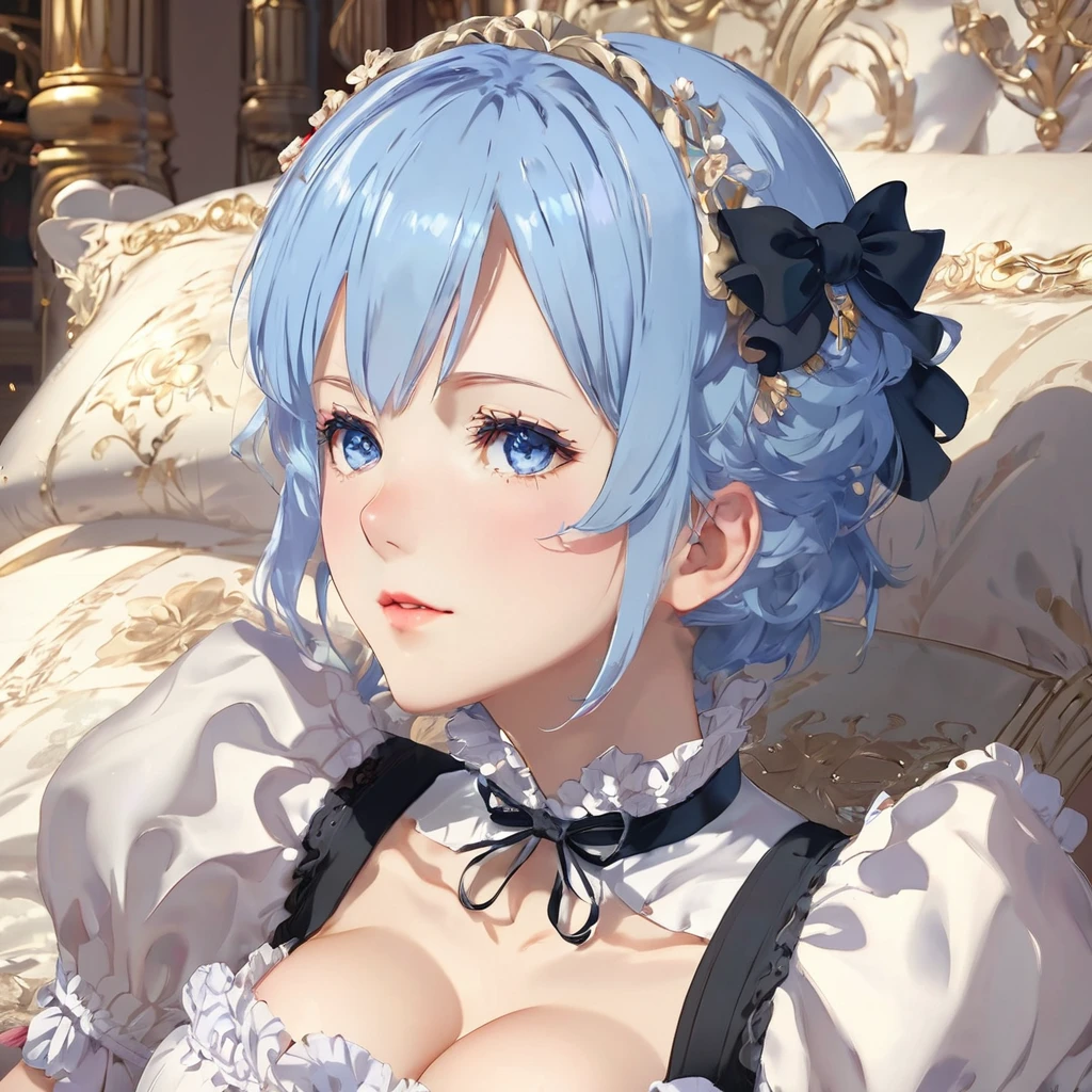 score_9, score_8_up, score_7_up, rem_\(re:zero\)
blue_eyes,hair_over_one_eye,short_hair,blue_hair,hair_ribbon,roswaal_mansion_maid_uniform, 1girl, solo, sitting, crossed legs, from below
Masterpiece, best quality, detailed eyes, perfect face, award winning, hyper-realistic