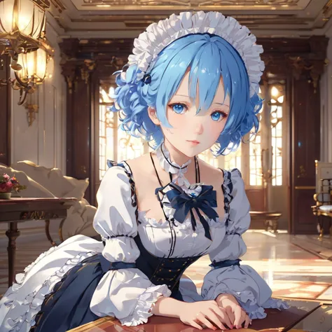 score_9, score_8_up, score_7_up, rem_\(re:zero\)
blue_eyes,hair_over_one_eye,short_hair,blue_hair,hair_ribbon,roswaal_mansion_ma...