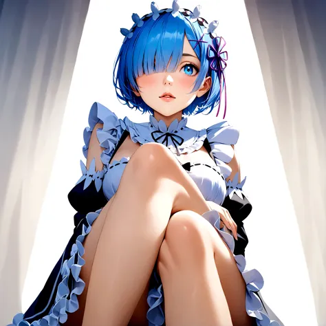 score_9, score_8_up, score_7_up, rem_\(re:zero\)
blue_eyes,hair_over_one_eye,short_hair,blue_hair,hair_ribbon,roswaal_mansion_ma...