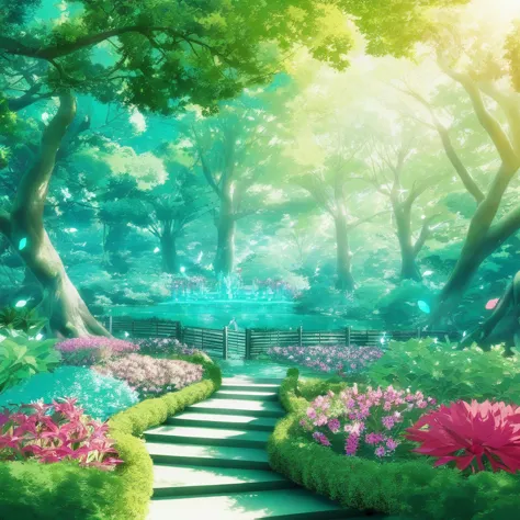 hatsune miku, beautiful garden, vocaloid, android, forest