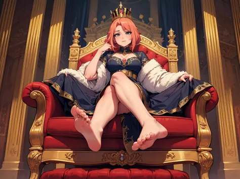 (best quality,highres:1.2,ultra-detailed),(queen,royalty),palace,feet facing camera,bare soles,anatomically correct feet,wide vi...