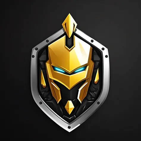 logomkrdsxl,an  edgy logo  3D with robô dourado e prata,  vector, text "MEK",  best quality, masterpiece, brand, dark background...