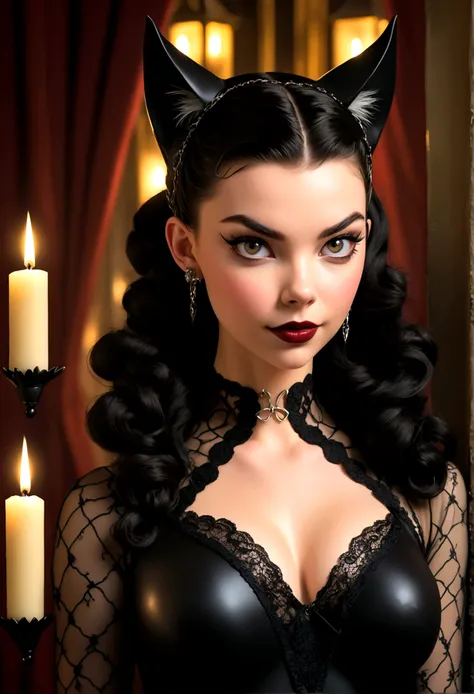 Full body shot Anya Taylor Joy catwoman, ringlets wavy five feet long black  hair - SeaArt AI