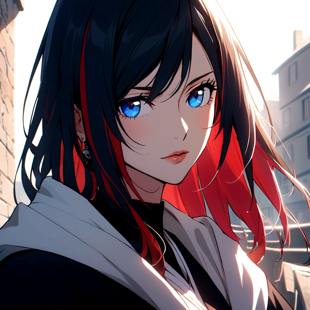 Create a female character for the anime bleach. With black hair and long  red hig - SeaArt AI