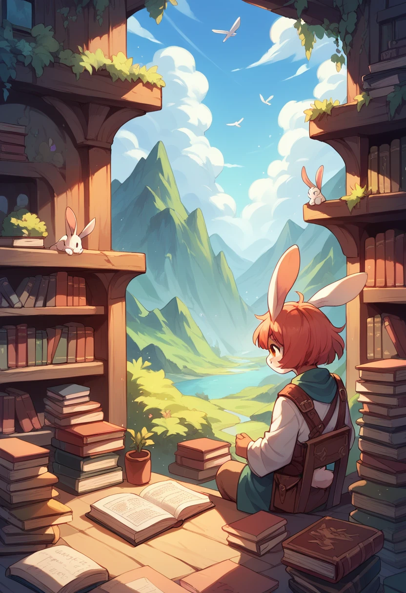 Fantasy, scenery, rabbit characters, Book Scene