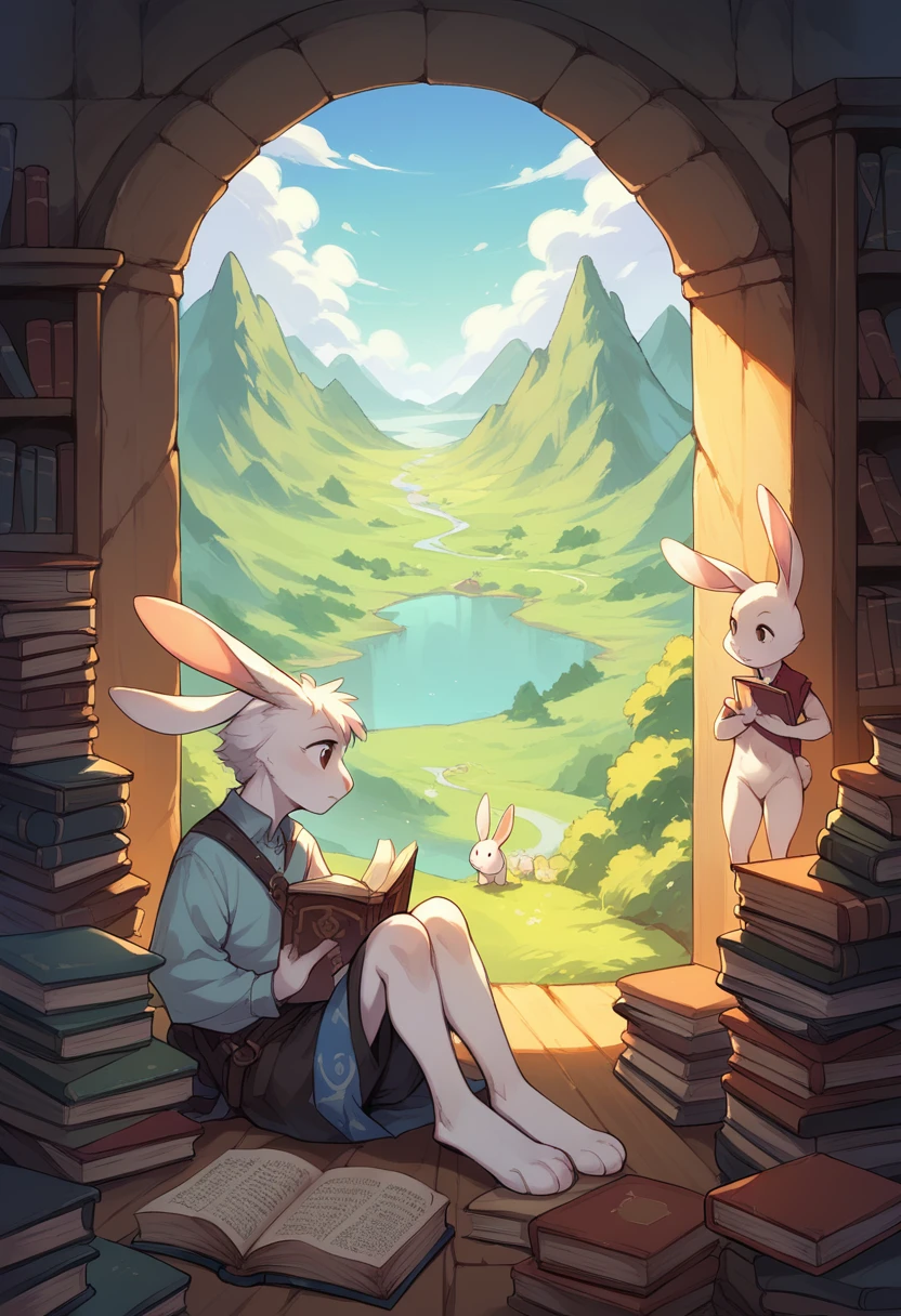 Fantasy, scenery, rabbit characters, Book Scene