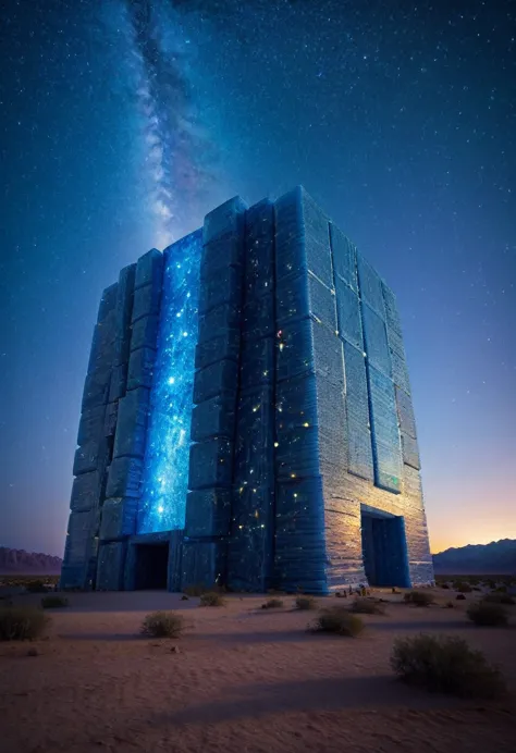 gummiray massive structure, backlight, blue shades, starry night, desert background