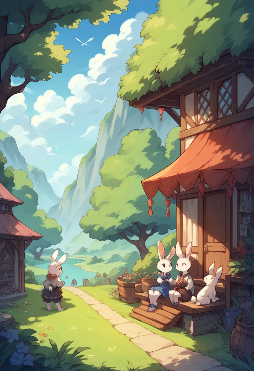 Fantasy, scenery, rabbit, friends, group 