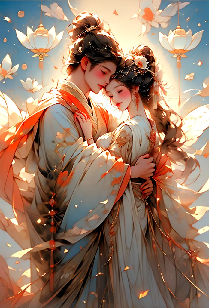masterpiece, Highest quality: 1.4)， Detailed Background，A woman and two men、Beautiful female fairy and male fairy from ancient C...