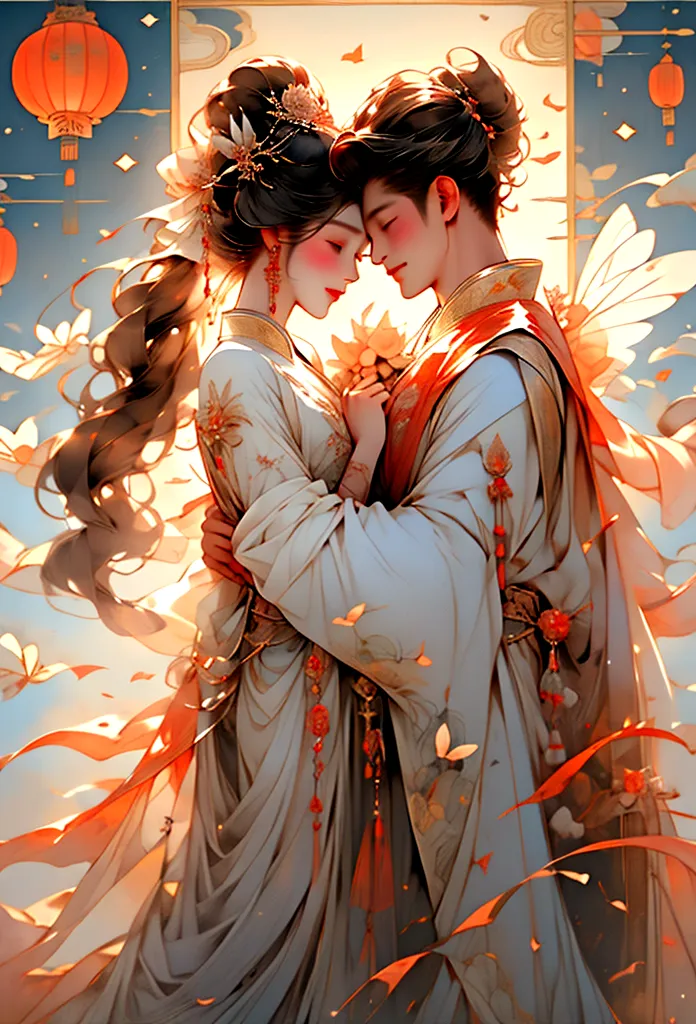 masterpiece, highest quality: 1.4)， detailed background，a woman and two men、beautiful female fairy and male fairy from ancient c...