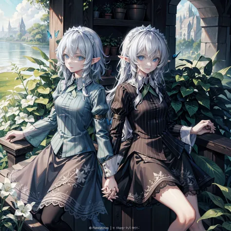 Double，two，Lace，Butterfly，Elf，Double tail，interactive，Holding Hands，wing，Elfwing，garden