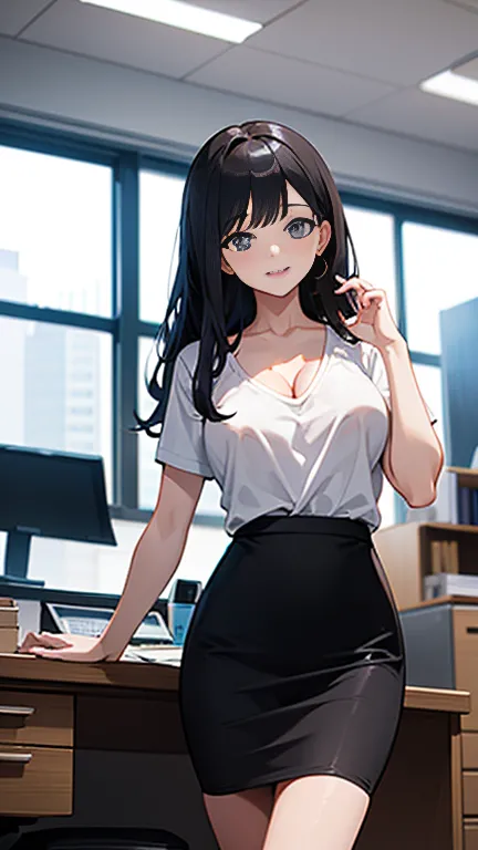 (8K、Best image quality、Highest quality、masterpiece)、Detailed face、 1 Girl、Attractive office lady,Mature Woman,28 years old,Black...