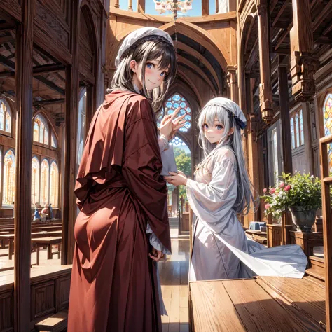 masterpiece, ((Highest quality))、monastery、church、sister&#39;s outfit、(4 cute naked girls、A good friend、Standing side by side、ka...