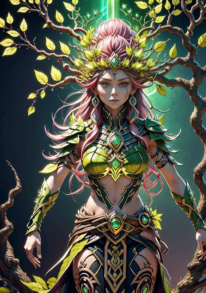 Plant Maiden，Vine Princess，Witch of Thorns，Beautiful line art photo，Use gold strokes and rainbow paint，Golden Maiden，the golden ratio，Melted wax，Visible brush strokes，surrounded by crystal spheres，3D Mosaic Wireframe，neuroimaging，neurons，The Tree of Life，colours，California，intense emotion，Oil on canvas，Thick strokes，insanely details，8k ultra high definition，tmasterpiece，art  stations，ultra-realistic realism，plant witch，Vine Queen，Witch of Thorns