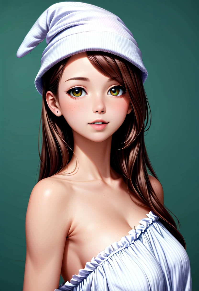 detailed illustration, (front view), (side view),dynamic angle, ultra-detailed, illustration, clean line art, shading, anime, detailed eyes, detailed face, beautiful face, dramatic lighting, detailed illustration, dynamic angle, ultra-detailed, illustration, (single woman: 1.8), masterpiece, masterwork, beautiful, (1 woman:1.8),

Woman, waking up, in a oversized nightgown, long sock hat,