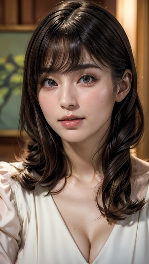 (masterpiece:1.3), (8K, Photorealistic, Raw photo, Best image quality: 1.4), Japanese schoolgirl、(Random Hairstyles:1.2)、Cleavage:1.2、Super detailed face、Attention to detail、double eyelid、Put your chest together、Sharp focus:1.2、Beautiful woman:1.4、Light brown hair、Highest quality、masterpiece、Ultra-high resolution、(Photorealistic:1.4)、, compensate, eye shadow, Thick eyelashes, Fantasy, Looking at the audience, spring ((Natural big breasts:1.2)),((Upper Body))