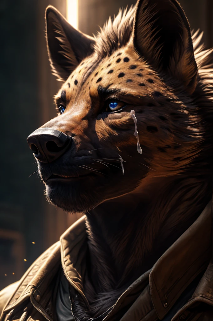 hyena man, closeup bust shot, extremely detailed face, beautiful detailed eyes, beautiful detailed lips, extremely detailed eyes and face, shy blush, massive hyper cock close to his face, erupting cum all over face, photorealistic, 8k, highly detailed, intricate details, cinematic lighting, dramatic lighting, dramatic shadows, hyper realistic, masterpiece, (best quality,4k,8k,highres,masterpiece:1.2),ultra-detailed,(realistic,photorealistic,photo-realistic:1.37)