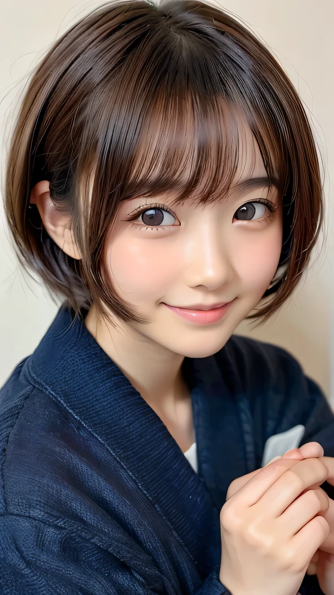 ( la plus haute qualité:1.5), Une fille, seul,Cheveux courts, visage rond, Japonais, exposé, Sourire naturel