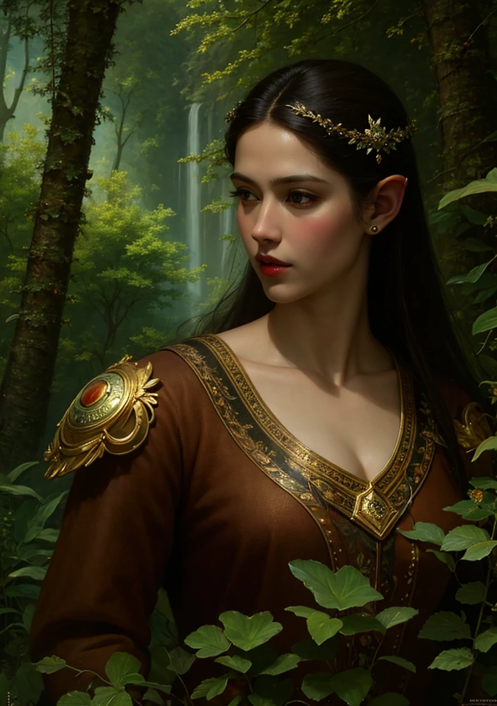 (masterpiece, best quality:1.2), (((oil paint))), 1girl, solo,  (masterpiece, ultra quality, high resolution, 8k, intricate: 1.2). female elf, looking at viewer, flowizng cloths and silver amor, the silent forested, mysterious, fantasy art, Donato Giancola, craig mullins, parth, masterful strokes legendary