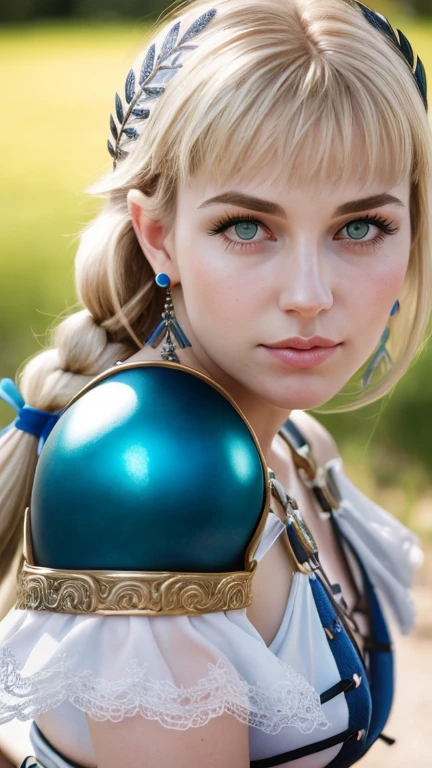 sophitia_whitedress_aiwaifu, 
1 gorgeous blonde woman,
hair fringe,
hair bangs,
long blonde hair, 
golden hair,
single braid,
large breasts,
thighhighs,
hair ornament,
lips,
shoulder armor,
hair ribbon,
low-tied long hair,
shoulder pads,
earrings,
black legwear,
bangs,
blue ribbon,
sleeveless,
corset,bracelet,
angel, 
goddess,
skin pores texture,
cute,
(detailed face and eyes):1.2, 
wrinkled skin, 
sharp, 
detailed and realistic portrait of a woman,
(freckles:0.5),
jewelry, 
25 ans, 
flirts with the camera,
sensual pose, 
(European girl:1.2),
(Realistic hair:1.2),
(realistic eyes:1.2),
(Beauty face:1.3),
perfect body, 
perfect hands,
perfect face,
perfect eyes, 
Best quality, 
ultra highres, 
(realistic, photo-realistic:1.33), 
(8k, RAW photo, best quality, masterpiece:1.2),
Kodak gold 200, 
National Geographic style, 
medium shot, 
Photography, 
movie, 
cinematic, 
Realistic, 
natural lighting, 
depth of field, 
film grain,