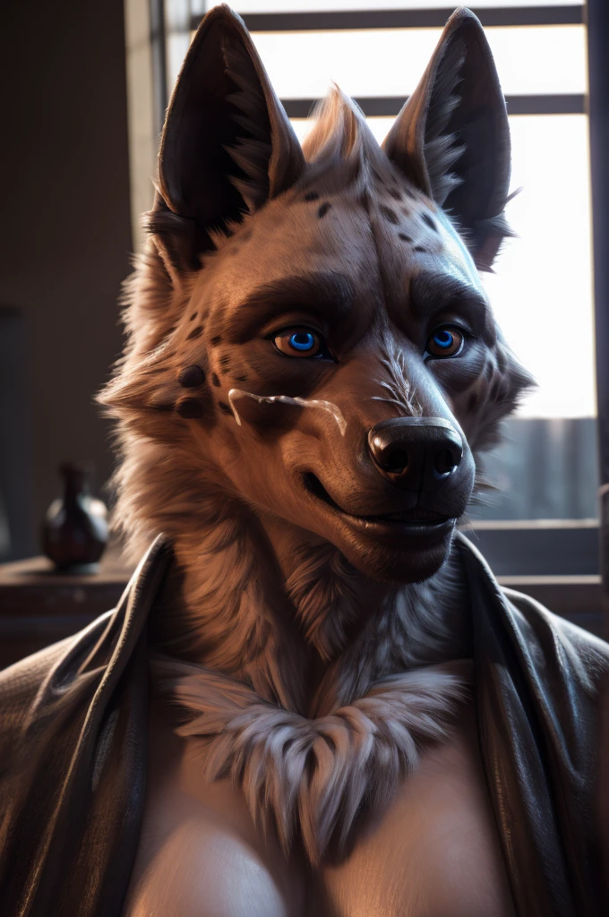 hyena man, bust shot, extremely detailed face, beautiful detailed eyes, beautiful detailed lips, extremely detailed eyes and face, shy blush, massive hyper cock coming in from off screen close to his face, erupting cum all over face, photorealistic, 8k, highly detailed, intricate details, cinematic lighting, dramatic lighting, dramatic shadows, hyper realistic, masterpiece, (best quality,4k,8k,highres,masterpiece:1.2),ultra-detailed,(realistic,photorealistic,photo-realistic:1.37)