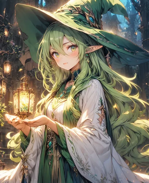 Green Hair　Long Hair　Wizard　Robe　　Elf