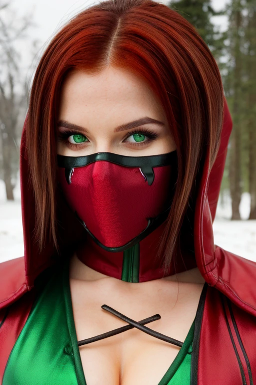 ((Masked)) best quality, ultra high res, photoshoot, (photorealistic:1.4), 1girl, caucasian, bodybuilder girl, big breasts, big , muscle girl, there is a woman in a red outfit posing in the snow, a portrait inspired by Louisa Matthíasdóttir, tumblr, renaissance, amouranth, dressed in a beautiful red cloak, anna nikonova aka newmilky, amouranth as a super villain, red and green tones, with red hair and green eyes, red and green,(light brown hair:1), looking at viewer, smiling, cute, full body,detailed eyes,detailed face,kpop idol,light smile
