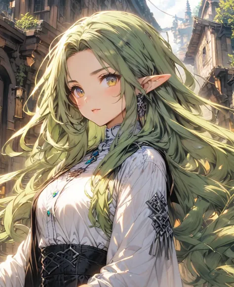 Green Hair　Long Hair　Robe　　Elf　monastery　Sister