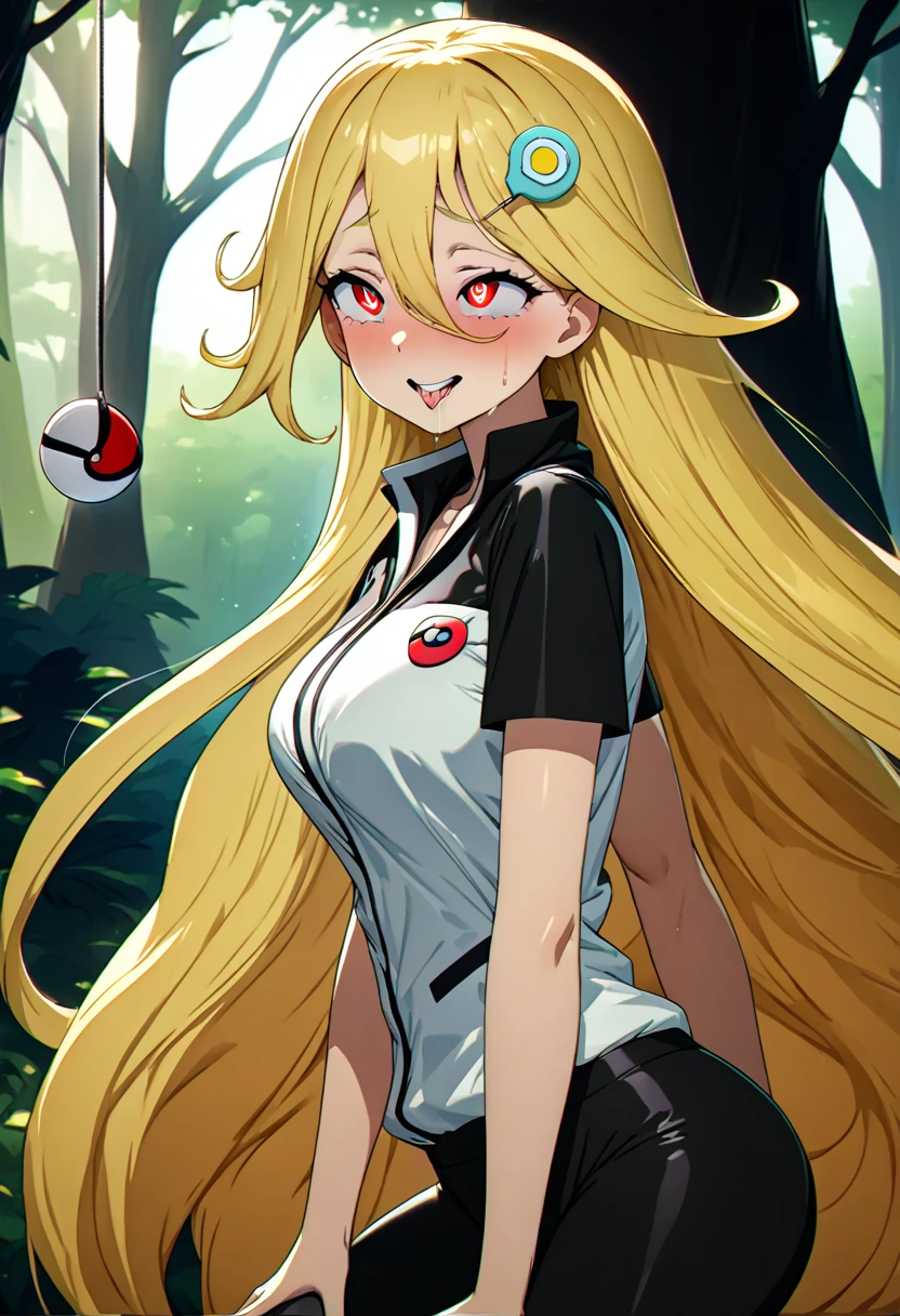 (masterpiece),(Highest quality),(Super detailed),(Best illustrations),(Best Shadow),(Absurd),(Detailed Background),(so beautiful),(in forest),(Pokémon trainer outfit), 16K, 8K,(Best illustrations),(so beautiful), One person, alone, , very long hair, Blonde, Perfect figure, spiral-shaped pupils, Arched back, orgasm, afterglow, erotic smile, pokeball badge hair fastening, Sexy posture, pose towards camera, water eyes, saliva trail, , shiny skin, Taking illegal drugs, , torogao, ahegao, BREAK, Clear liquid, morning, , Hypnosis assignment, mysterious, , spoken hearts, Pendulum, coin on string, swinging pendulum, pendulum infront of camera, Looks at pendulum, hands gripping body,