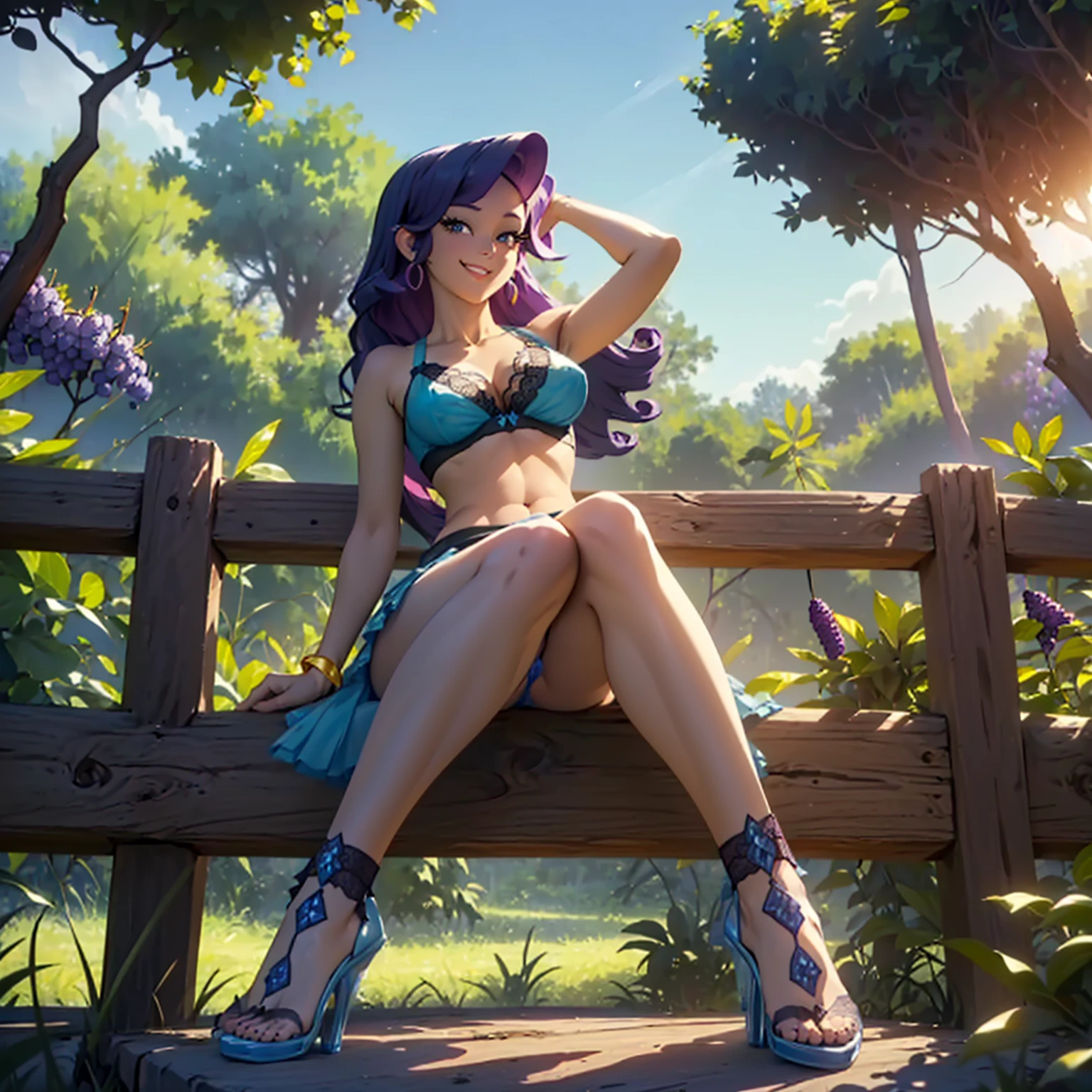 (((beautiful female body))),(((rarity as a sweet charming hot seductive horny model))) ,(((sit on the fences leant to grape tree crossed legs)))), (((outdoor))),(((jungle in background))),(((lewd and erotic posing))), (((happy wicked smile))) ,(((wear light blue sheer lace transparent see through very short bra))) , (((((upskirt view))))) , breasts are visible , (((wear high heels))) , (((full body))),golden bracelets , (((perfect big breasts))) , lush breasts , Bulky Breasts , voluminous breasts ,(((peeping the viewer))),(((bare belly))),(((side close upskirt view))),(((look at the viewer hands behind head)))