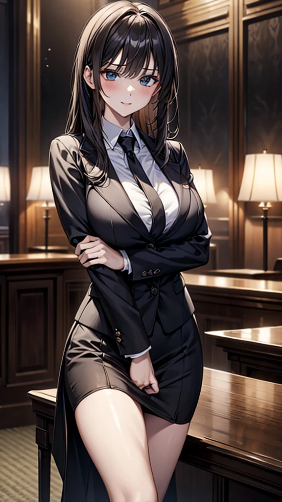 (masterpiece), ((highest quality)), (masterpiece,highest quality,Official Art,Highly detailed CG Unity 8k wallpaper), , photograph, An elegant, upper-class, elite secretary in a business shirt, Working in the office,Wear a strict business suit, Wearing pantyhose,Wear high-quality high heels,Girl in a shirt, business suitを着ている, Huge ,whole body,business suitを着ている, business suitを着て, Businesswoman, Business attire, Wearing a black business suit, Wear a shirt and skirt, A woman wearing a business suit, business suit, business attire,Dramatic Light，Displaying the viewer，Large breasts, big breasts