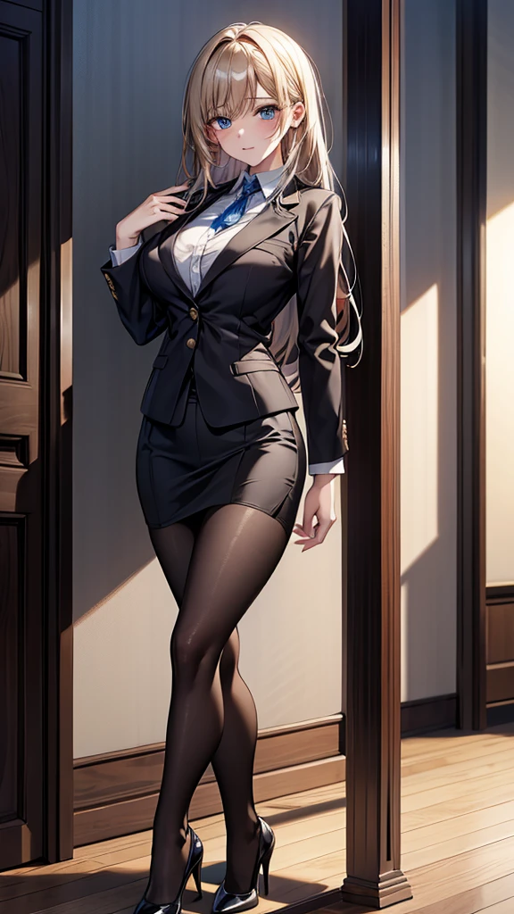 (masterpiece), ((highest quality)), (masterpiece,highest quality,Official Art,Highly detailed CG Unity 8k wallpaper), , photograph, An elegant, upper-class, elite secretary in a business shirt, Working in the office,Wear a strict business suit, Wearing pantyhose,Wear high-quality high heels,Girl in a shirt, business suitを着ている, Huge ,whole body,business suitを着ている, business suitを着て, Businesswoman, Business attire, Wearing a black business suit, Wear a shirt and skirt, A woman wearing a business suit, business suit, business attire,Dramatic Light，Displaying the viewer，Large breasts, big breasts