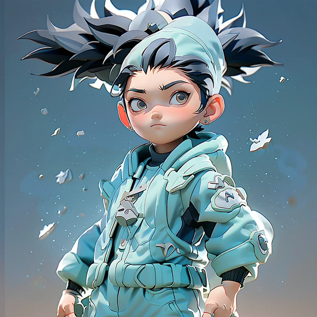 masterpiece, 1 boy, Exceptional style,Ninja Costumes, outdoor, Upper Body, Nara Shikamaru, Bright Eyes, Black Hair, Cool Boy，Making a boundary move，3d effect character，whole body，Figure Design，role conception，C4d rendering effect，（（（Q version character）））