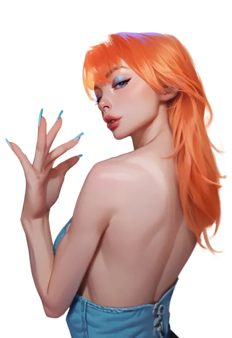 fuzzy, traditional art, liu2, brush texture, check_9, check_8_up, check_7_up, 1 girl, orange hair, up to the shoulder blades, st...