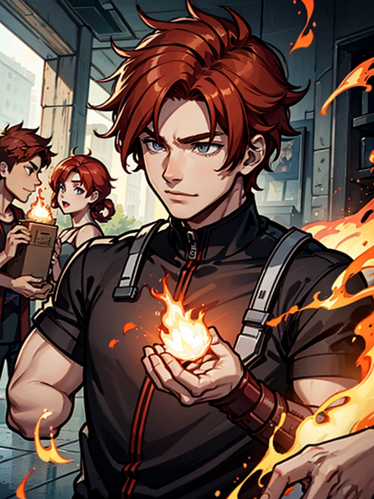 youth，boys，Red hair，flame，hapiness，warrior