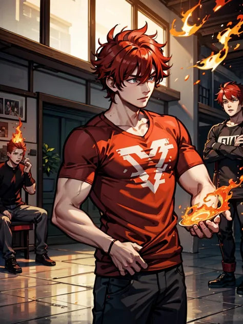 youth，boys，Red hair，flame，hapiness，warrior