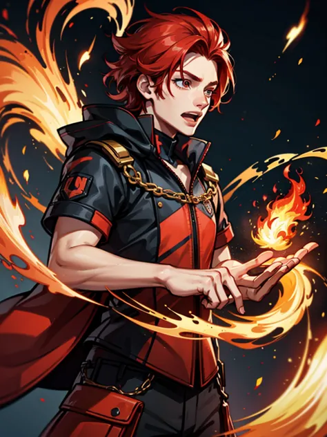 youth，boy，Red hair，flame，hapiness，warrior