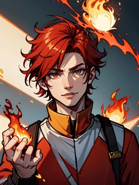 youth，boy，Red hair，flame，hapiness，warrior