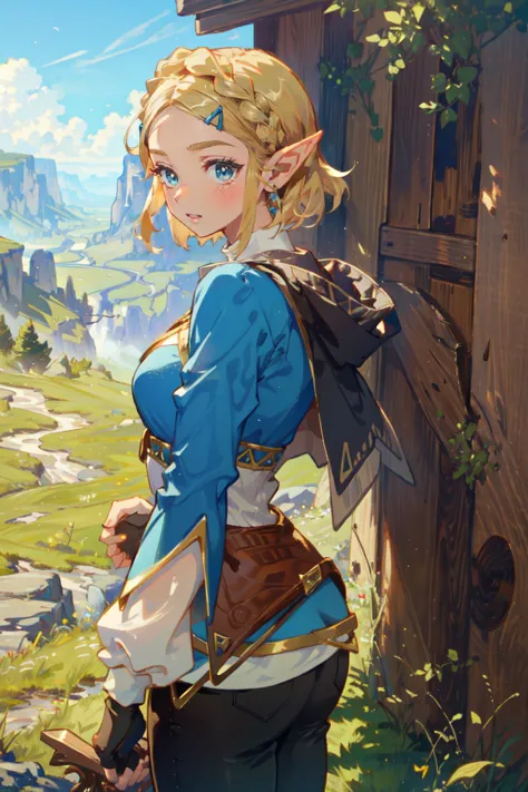 ((Masterpiece, top quality, high resolution)), ((highly detailed CG unified 8K wallpaper)), 1girl, Princess Zelda, short hair, c...