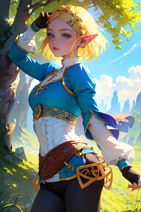 ((Masterpiece, top quality, high resolution)), ((highly detailed CG unified 8K wallpaper)), 1girl, Princess Zelda, short hair, c...