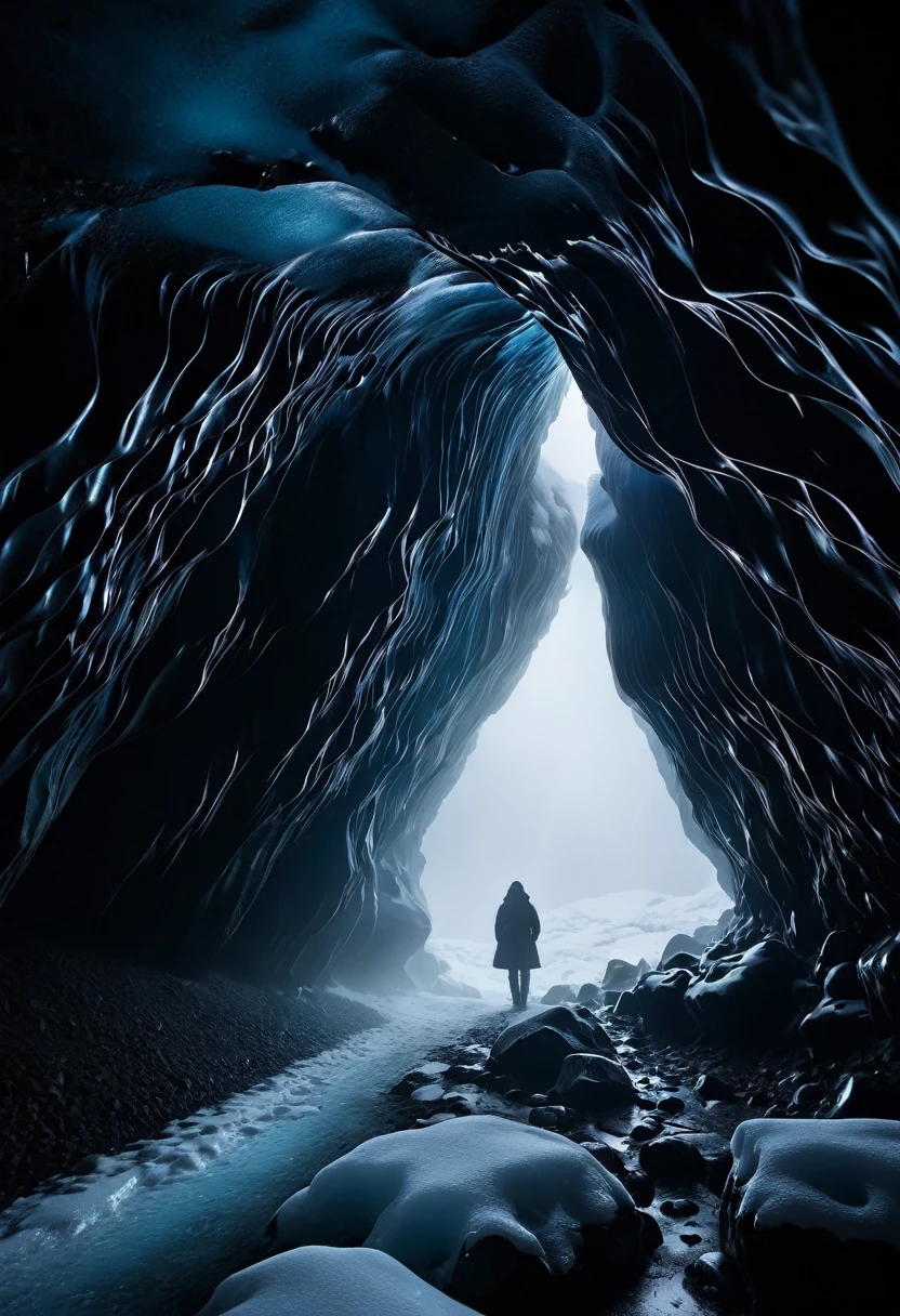 dark, ice cave, fog, 8k