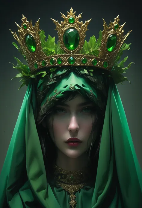 the man in the costume in an ad for topshop carries a green crown, in the style of conceptual sculptures, baroque chiaroscuro, g...