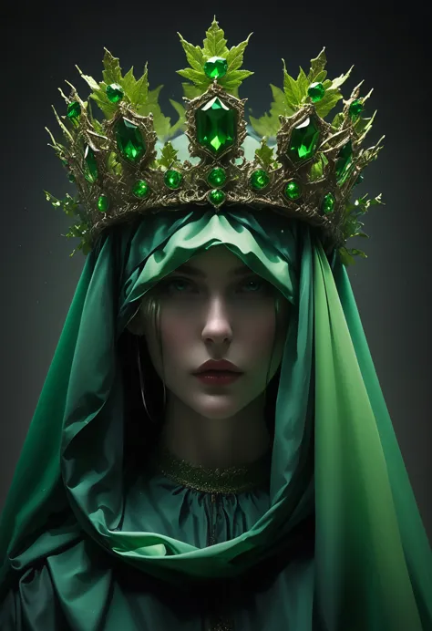 the man in the costume in an ad for topshop carries a green crown, in the style of conceptual sculptures, baroque chiaroscuro, g...