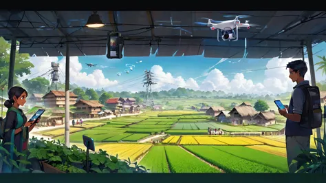 (Bangladesh)), poster image of a vibrant landscape of Bangladesh, where tradition and technology converge, a Smart Village emerg...
