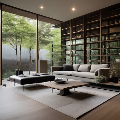 cinematic photo,mrares, ((wabi-sabi style:1.5)), (wabi-sabi_style:1.5), (zen:1.5),(wabi-sabi elements:1.3), modern living room, ...